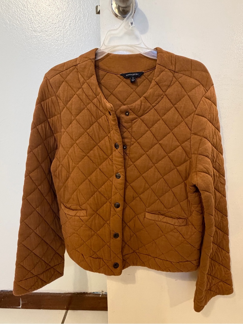 Banana Republic Quilted Brown Crewneck Jacket